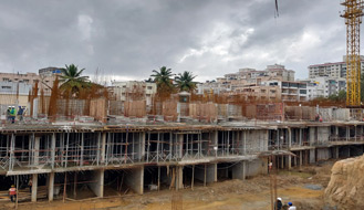 Komarla Heights Tower B (view from west side) : Ground floor slab concreting completed & Stilt floor vertical shear wall works are in progress as on October '22